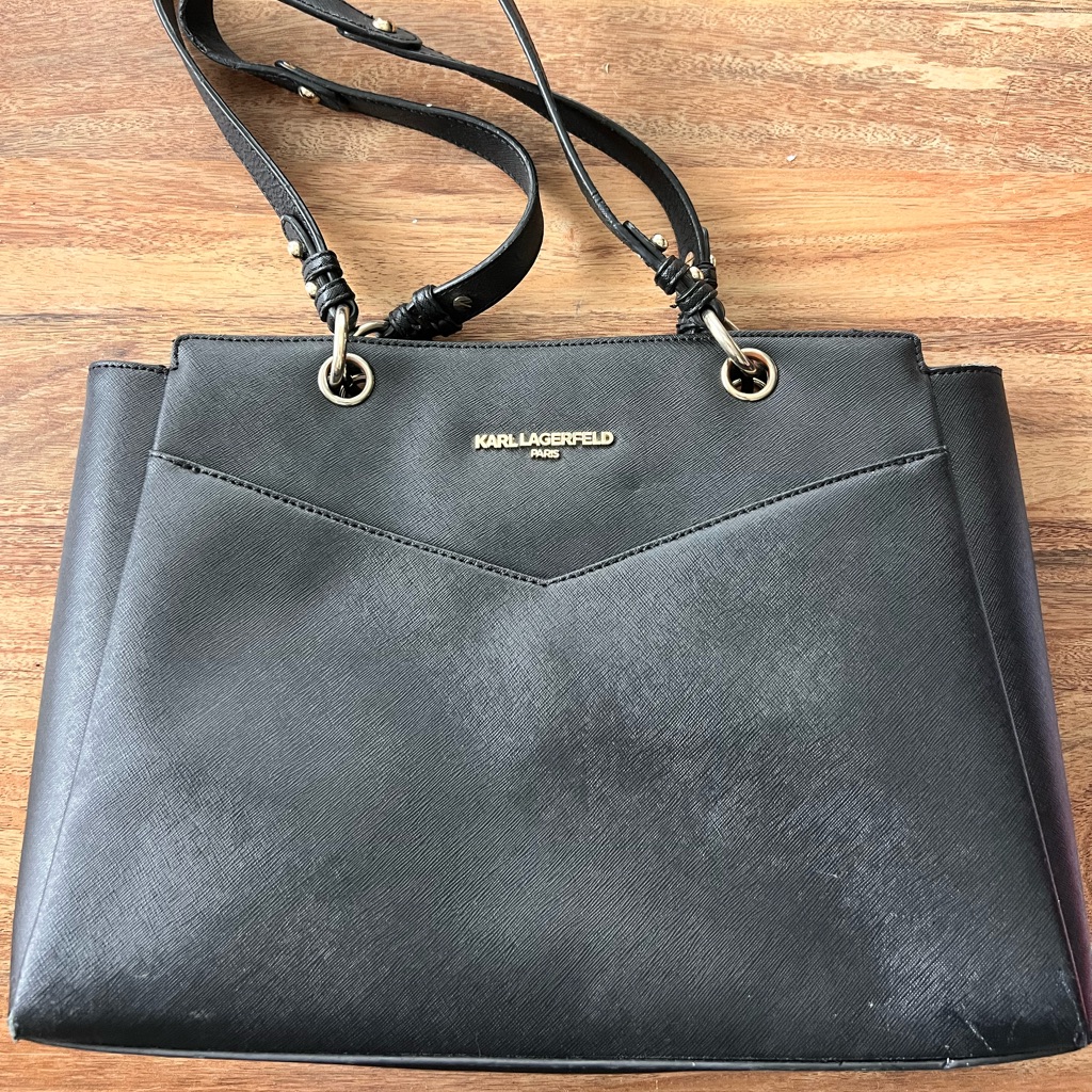 Karl Lagerfeld Paris L-Dore Black Structured Satchel Bag